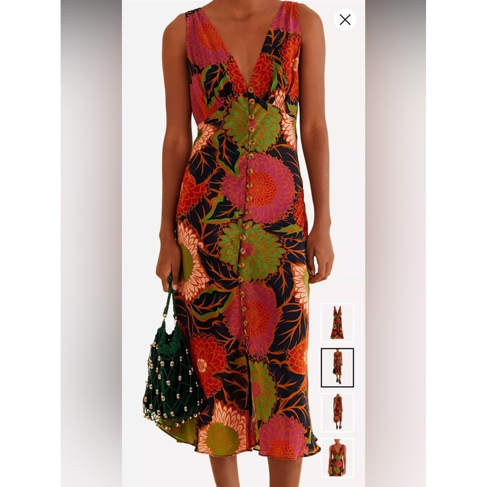 FARM Rio Multicolor Floral Midi Dress - Green, Pink, Orange